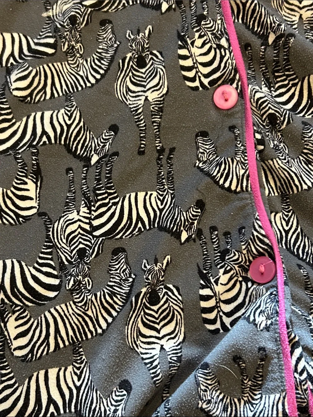 Women's Grey Zebra Print Short Sleeve Pajama Top with Pink Trim
